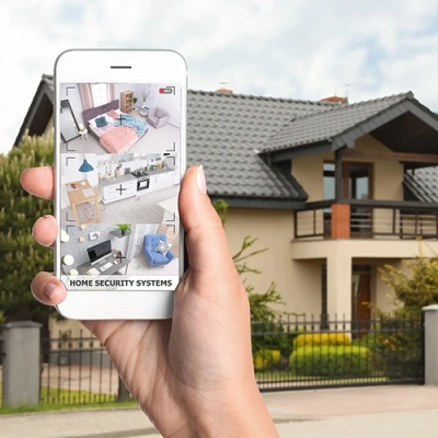 Ithaca vivint phone display of cctv live feed in front of a house