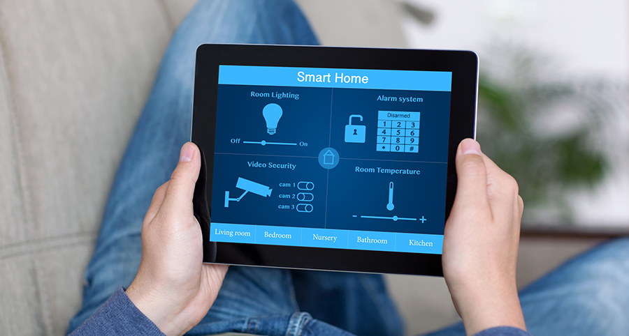 The ability to access and control security components from a mobile device is one of the top smart home trends in Ithaca. Close-up of smart home security app.